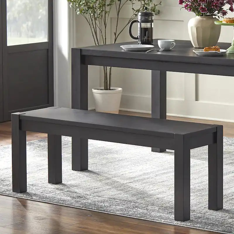 Rustic Solid Wood Dining Bench with Driftwood Brown and Black Finish