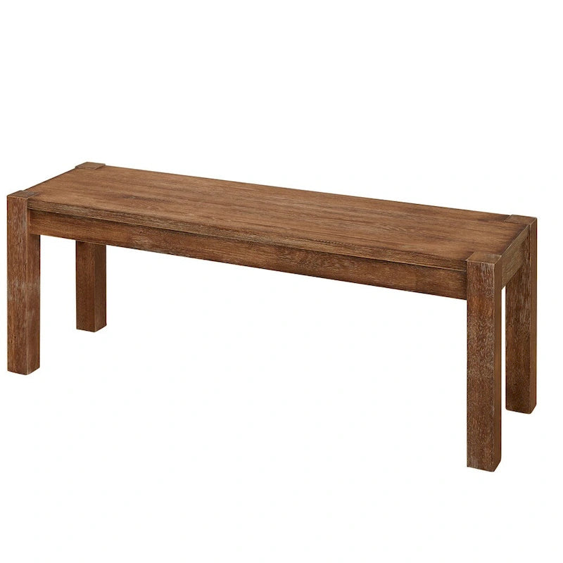 Rustic Solid Wood Dining Bench with Driftwood Brown and Black Finish