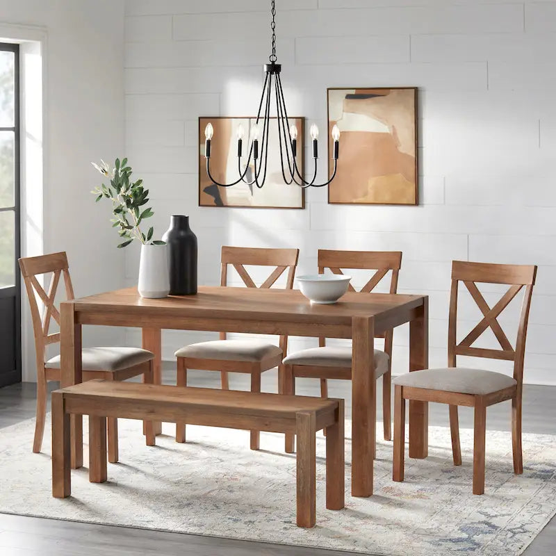 Rustic Solid Wood Dining Bench with Driftwood Brown and Black Finish