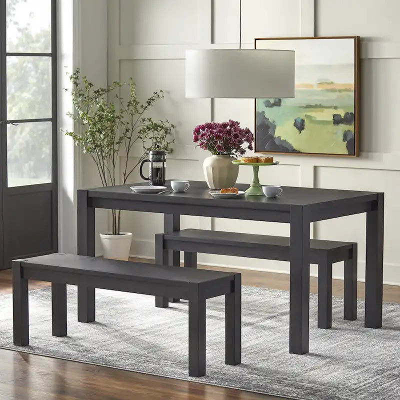 Rustic Solid Wood Dining Bench with Driftwood Brown and Black Finish