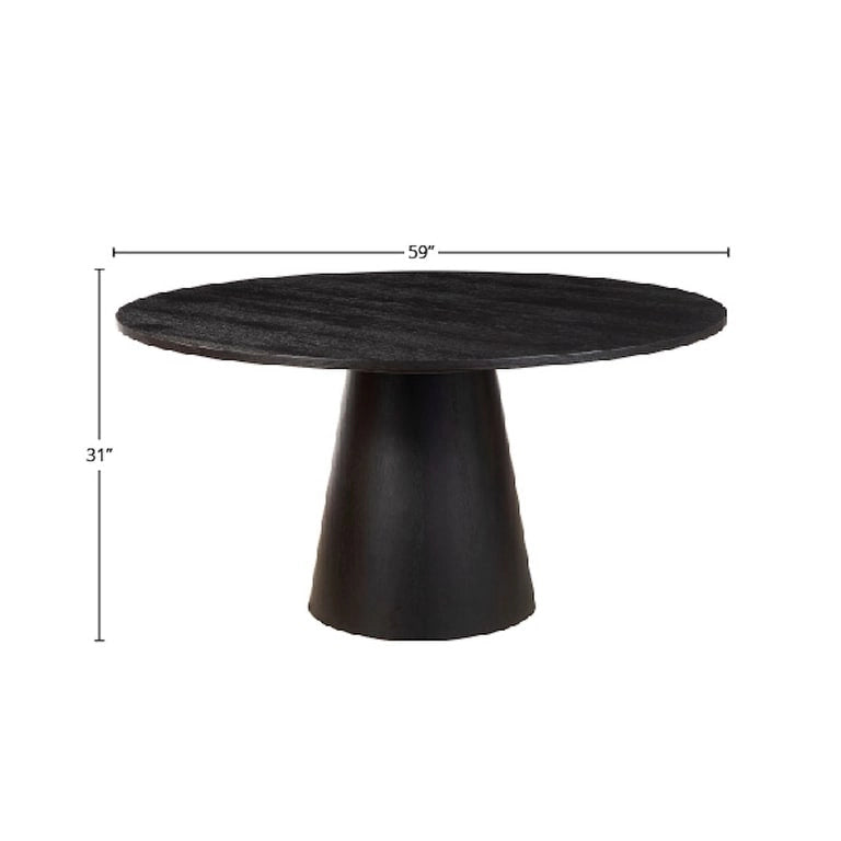 Round Pedestal Dining Table Solid Hardwood Vintage Black Mid-Century Modern