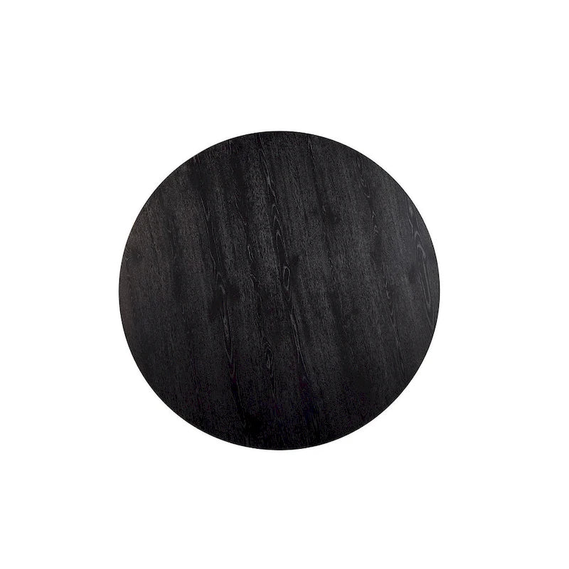 Round Pedestal Dining Table Solid Hardwood Vintage Black Mid-Century Modern