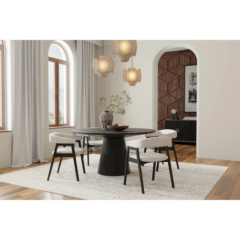 Round Pedestal Dining Table Solid Hardwood Vintage Black Mid-Century Modern
