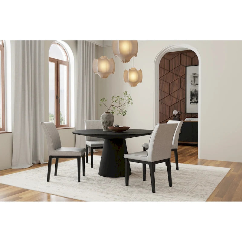 Round Pedestal Dining Table Solid Hardwood Vintage Black Mid-Century Modern