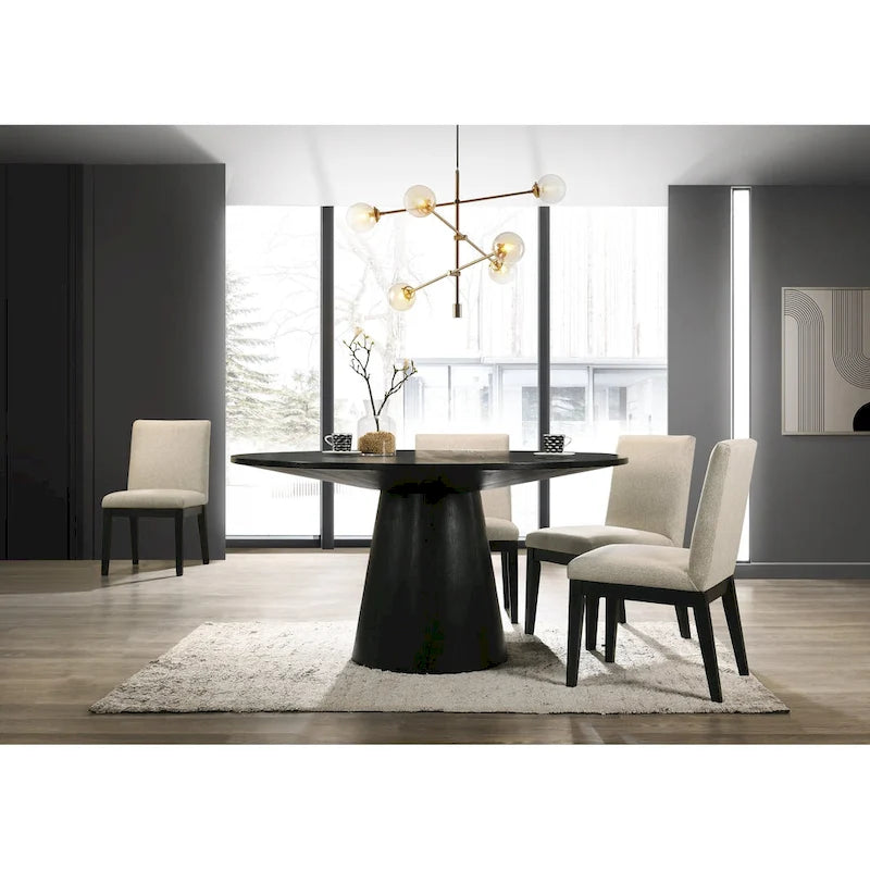 Round Pedestal Dining Table Solid Hardwood Vintage Black Mid-Century Modern