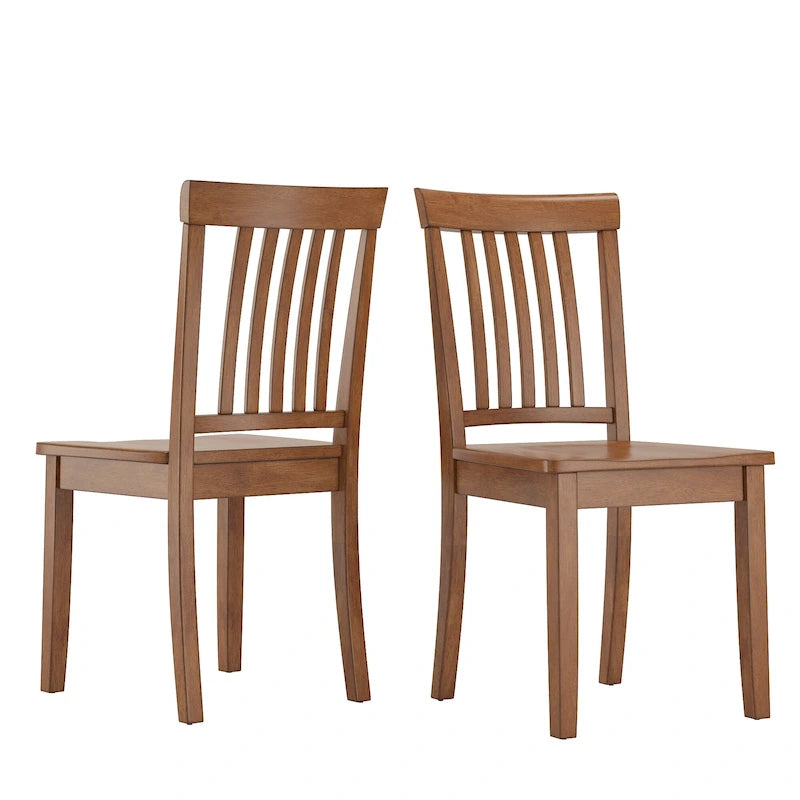 Solid Rubberwood Slat Back Dining Chair Farmhouse Antique Oak Finish