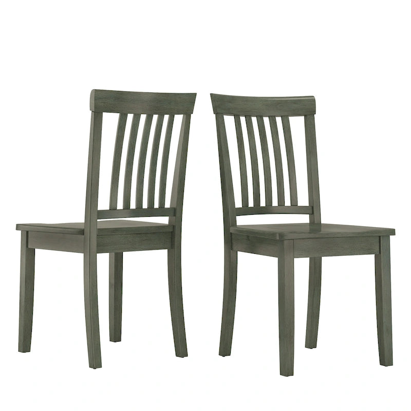 Solid Rubberwood Slat Back Dining Chair Farmhouse Antique Oak Finish