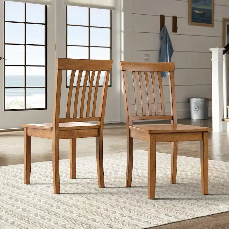 Solid Rubberwood Slat Back Dining Chair Farmhouse Antique Oak Finish