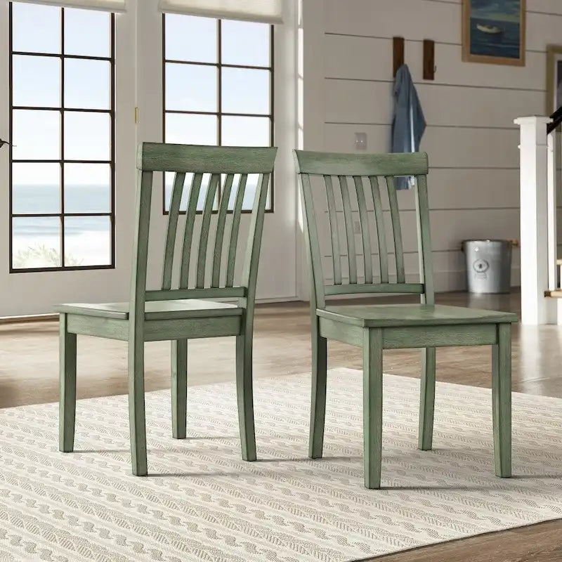Solid Rubberwood Slat Back Dining Chair Farmhouse Antique Oak Finish