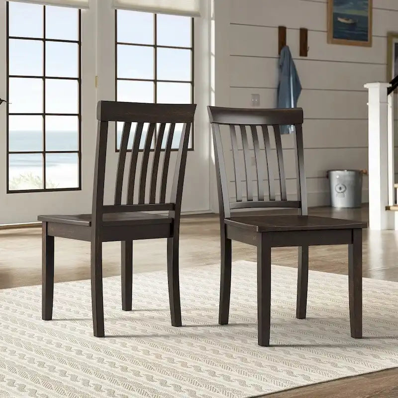 Solid Rubberwood Slat Back Dining Chair Farmhouse Antique Oak Finish