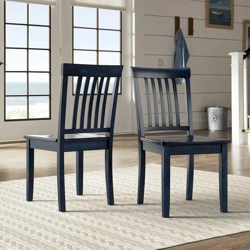 Solid Rubberwood Slat Back Dining Chair Farmhouse Antique Oak Finish