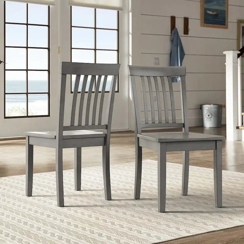 Solid Rubberwood Slat Back Dining Chair Farmhouse Antique Oak Finish