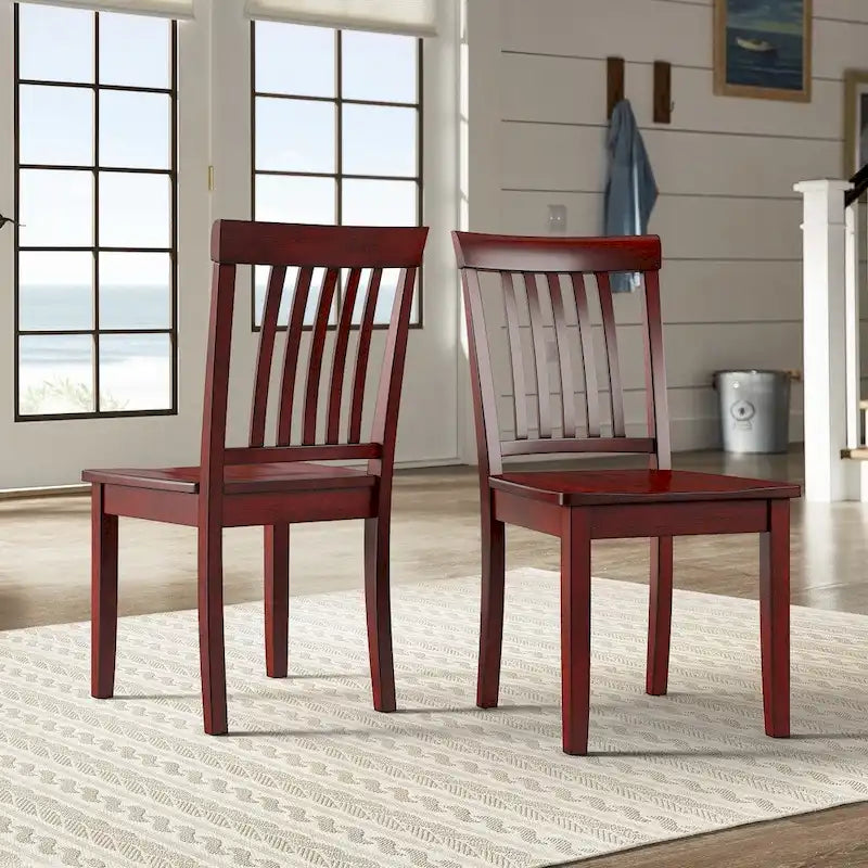 Solid Rubberwood Slat Back Dining Chair Farmhouse Antique Oak Finish