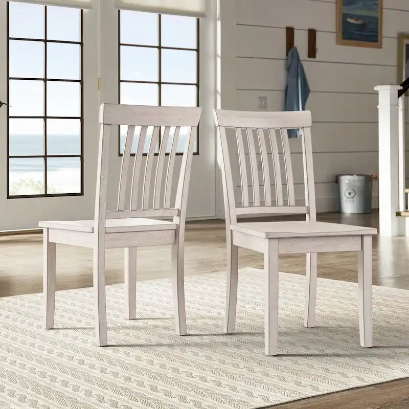 Solid Rubberwood Slat Back Dining Chair Farmhouse Antique Oak Finish