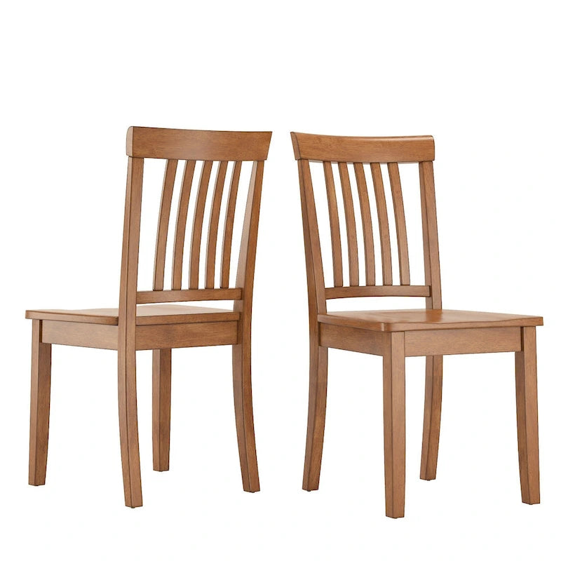 Solid Rubberwood Slat Back Dining Chair Farmhouse Antique Oak Finish