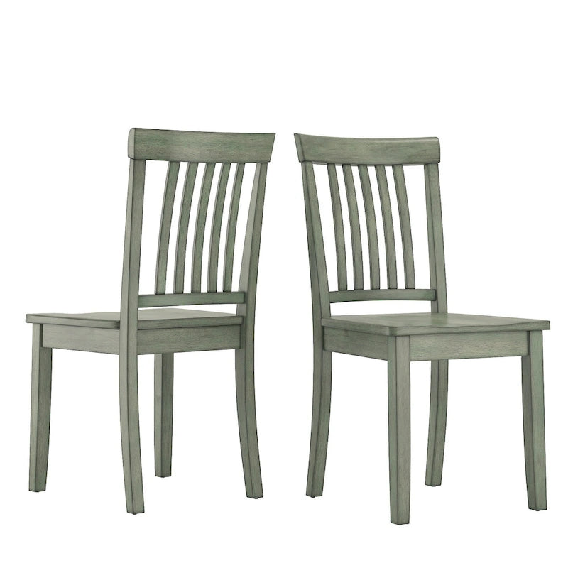 Solid Rubberwood Slat Back Dining Chair Farmhouse Antique Oak Finish
