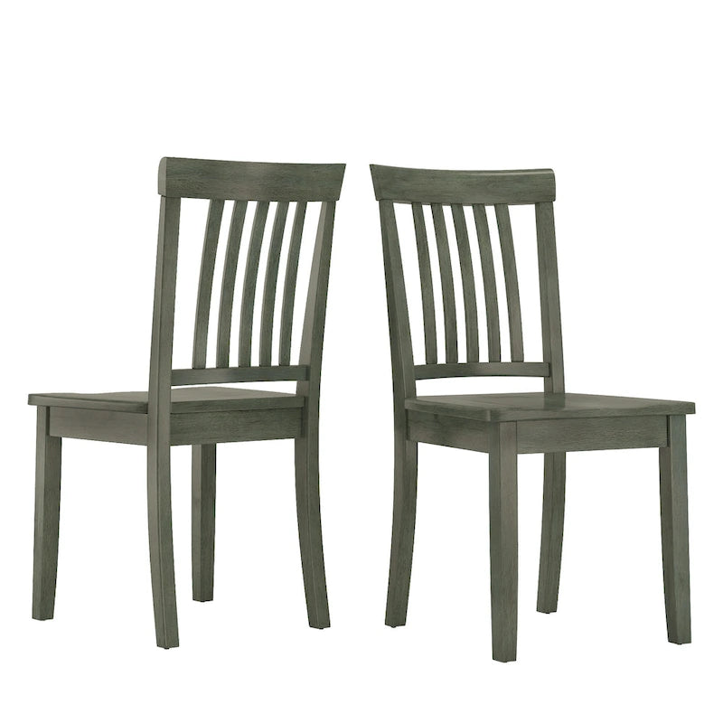 Solid Rubberwood Slat Back Dining Chair Farmhouse Antique Oak Finish