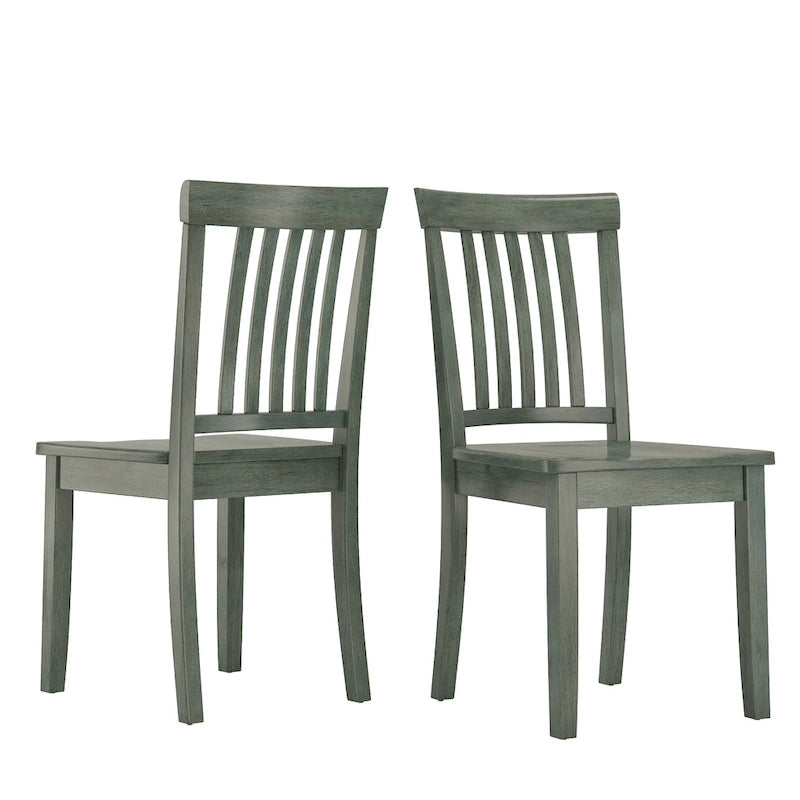 Solid Rubberwood Slat Back Dining Chair Farmhouse Antique Oak Finish