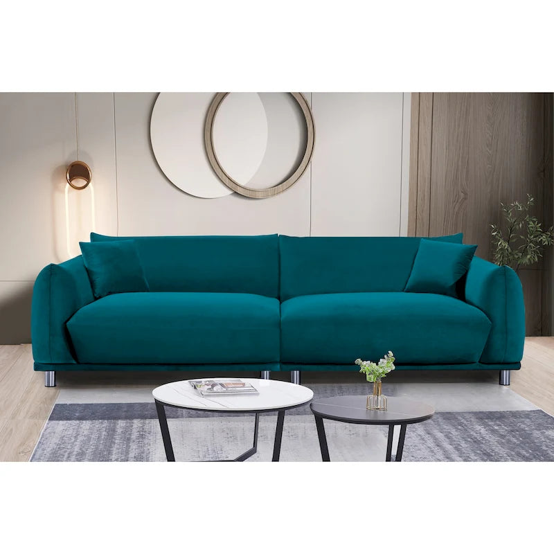Modern Velvet Sofa with Metal Legs Deep Teal Foam Cushion Seat