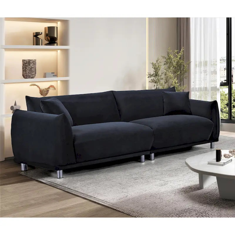 Modern Velvet Sofa with Metal Legs Deep Teal Foam Cushion Seat