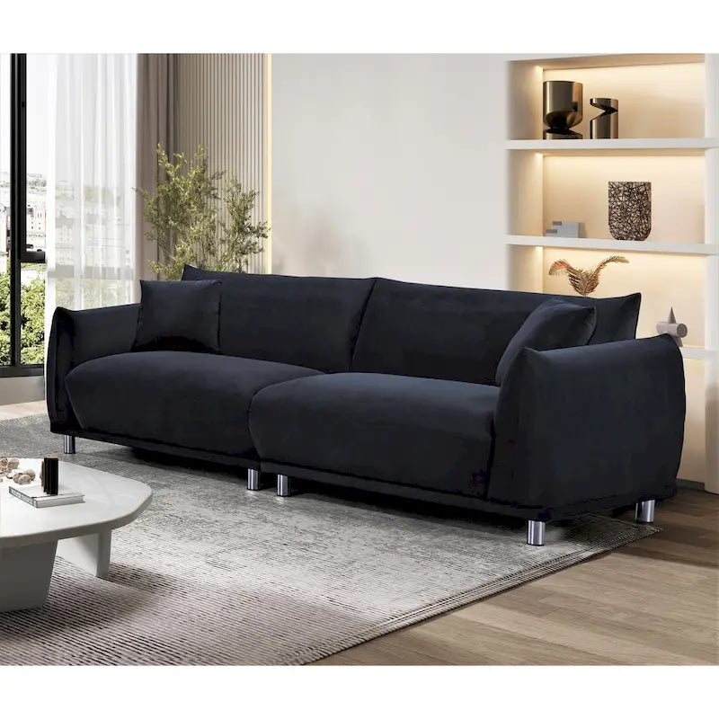 Modern Velvet Sofa with Metal Legs Deep Teal Foam Cushion Seat