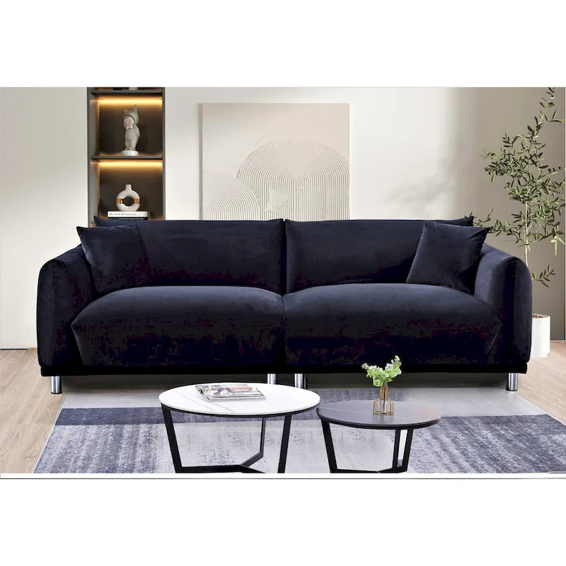 Modern Velvet Sofa with Metal Legs Deep Teal Foam Cushion Seat