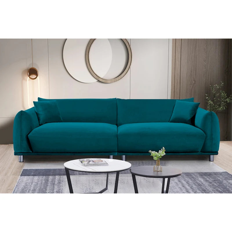 Modern Velvet Sofa with Metal Legs Deep Teal Foam Cushion Seat