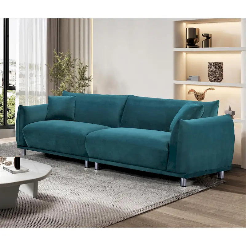 Modern Velvet Sofa with Metal Legs Deep Teal Foam Cushion Seat