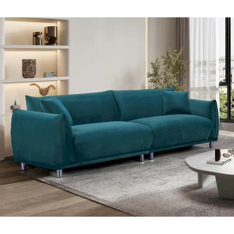Modern Velvet Sofa with Metal Legs Deep Teal Foam Cushion Seat