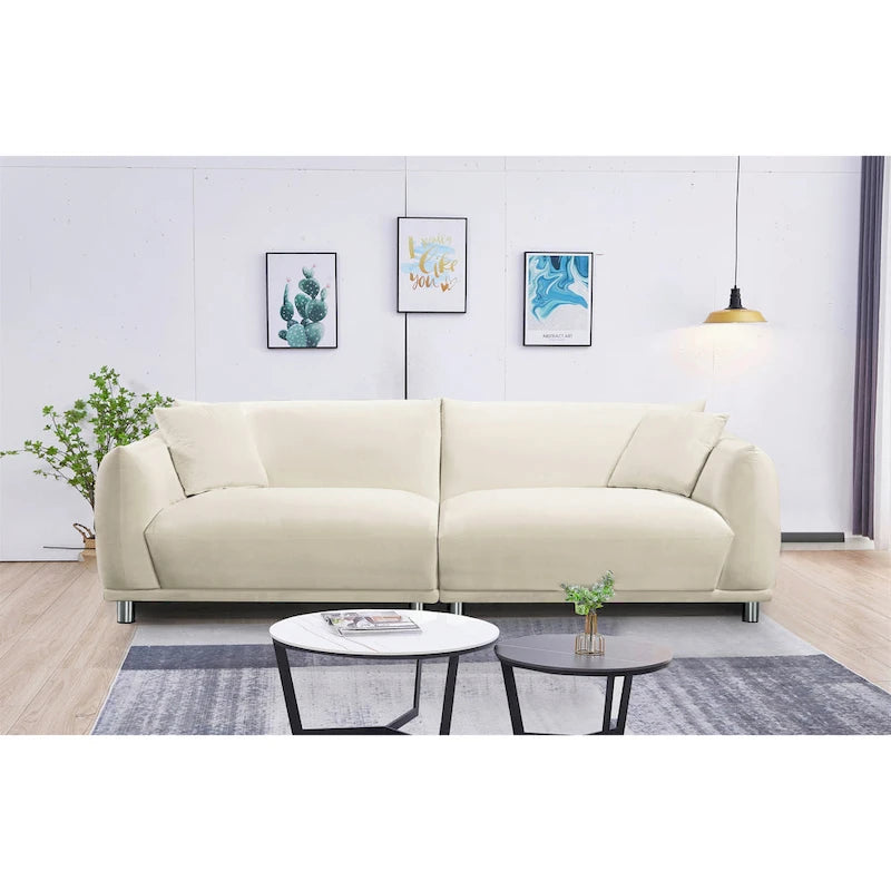 Modern Velvet Sofa with Metal Legs Deep Teal Foam Cushion Seat
