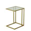 Modern Tempered Glass Top C-Shaped Side Table Gold Chrome Metal Frame