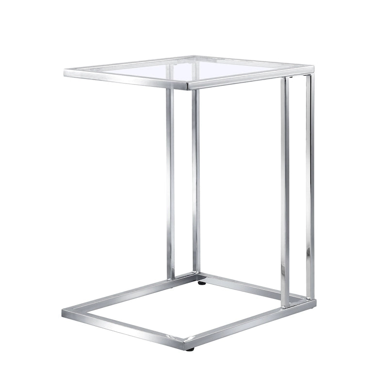 Modern Tempered Glass Top C-Shaped Side Table Gold Chrome Metal Frame