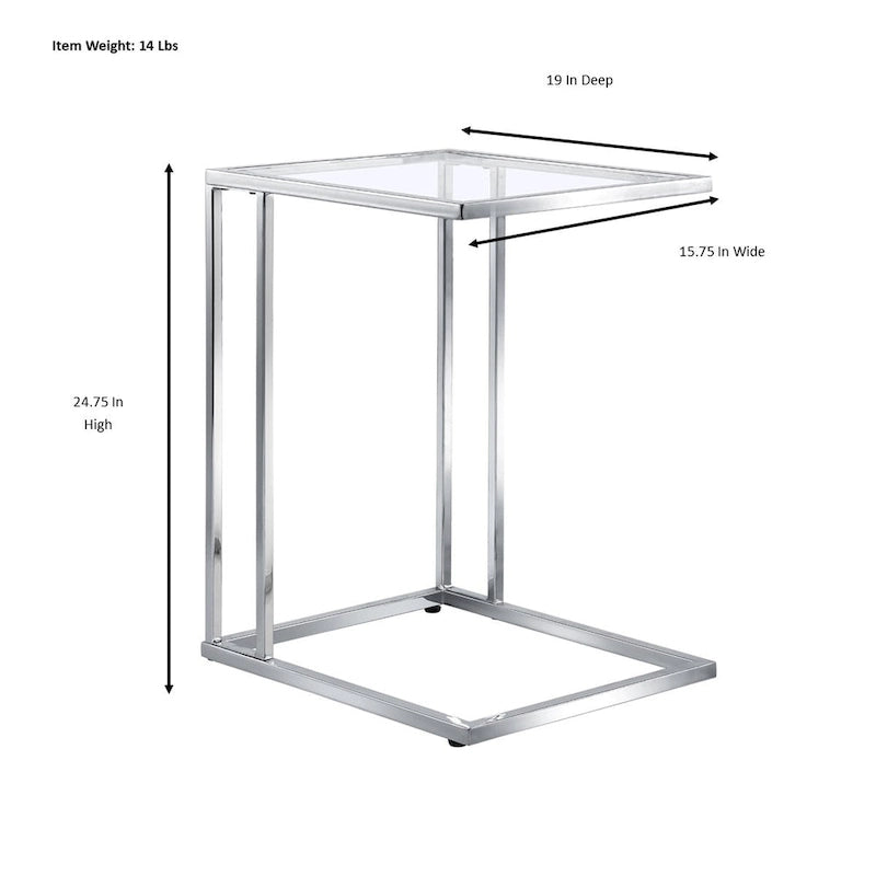 Modern Tempered Glass Top C-Shaped Side Table Gold Chrome Metal Frame