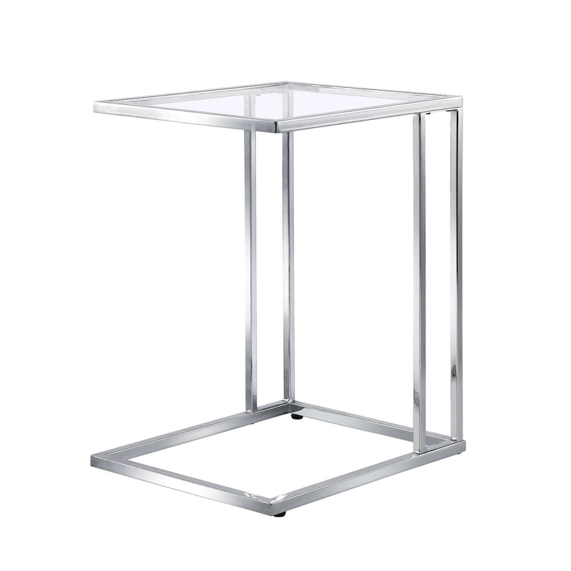 Modern Tempered Glass Top C-Shaped Side Table Gold Chrome Metal Frame
