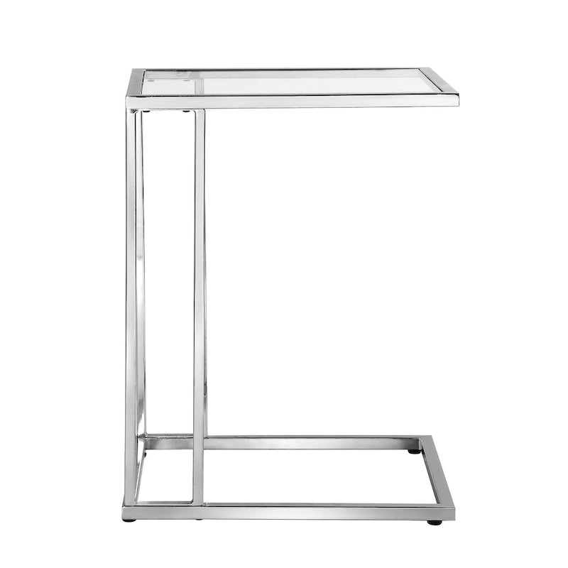 Modern Tempered Glass Top C-Shaped Side Table Gold Chrome Metal Frame