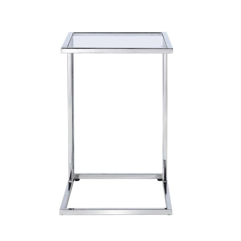 Modern Tempered Glass Top C-Shaped Side Table Gold Chrome Metal Frame
