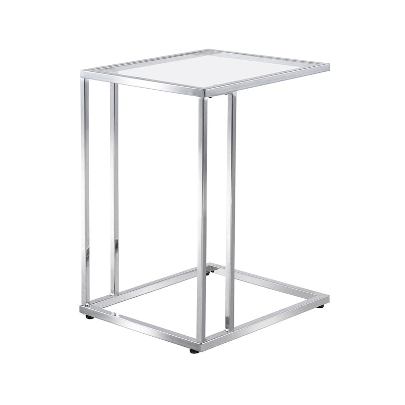 Modern Tempered Glass Top C-Shaped Side Table Gold Chrome Metal Frame