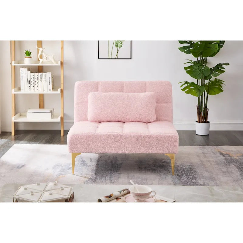 Teddy Fabric Armless Accent Chair with Gold Metal Legs and Toss Pillow
