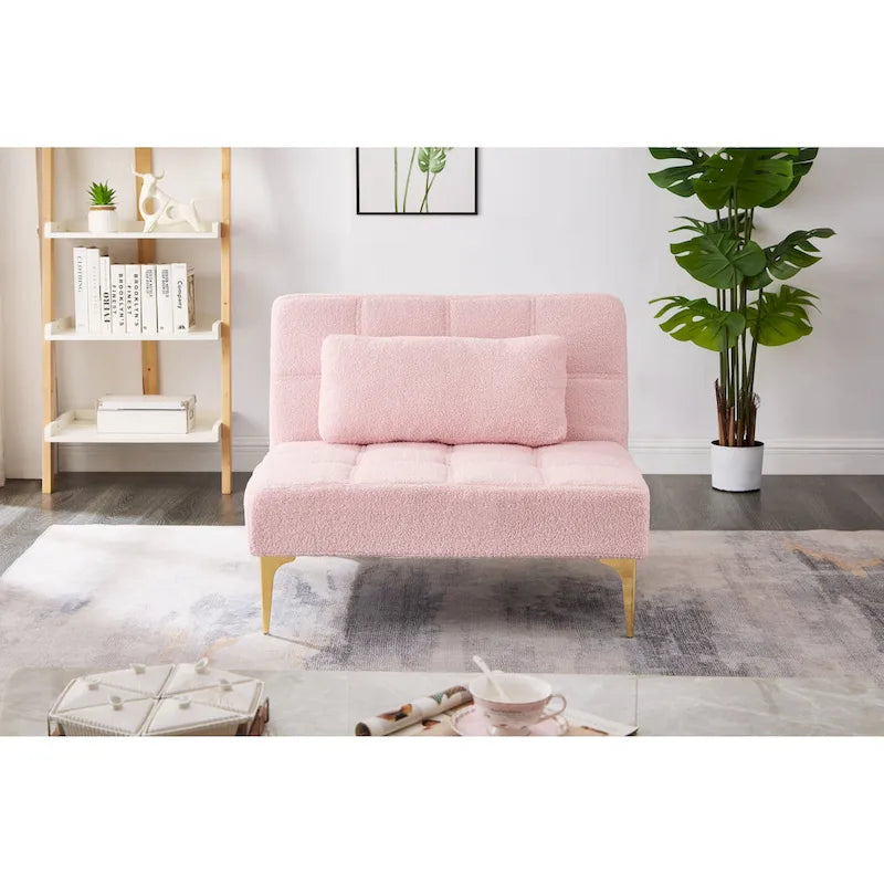 Teddy Fabric Armless Accent Chair with Gold Metal Legs and Toss Pillow