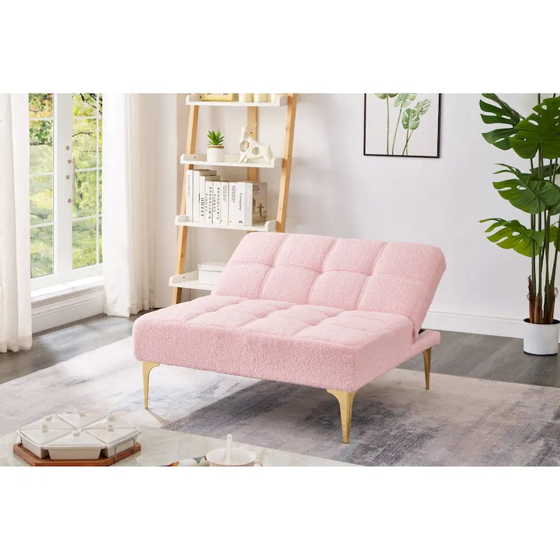 Teddy Fabric Armless Accent Chair with Gold Metal Legs and Toss Pillow