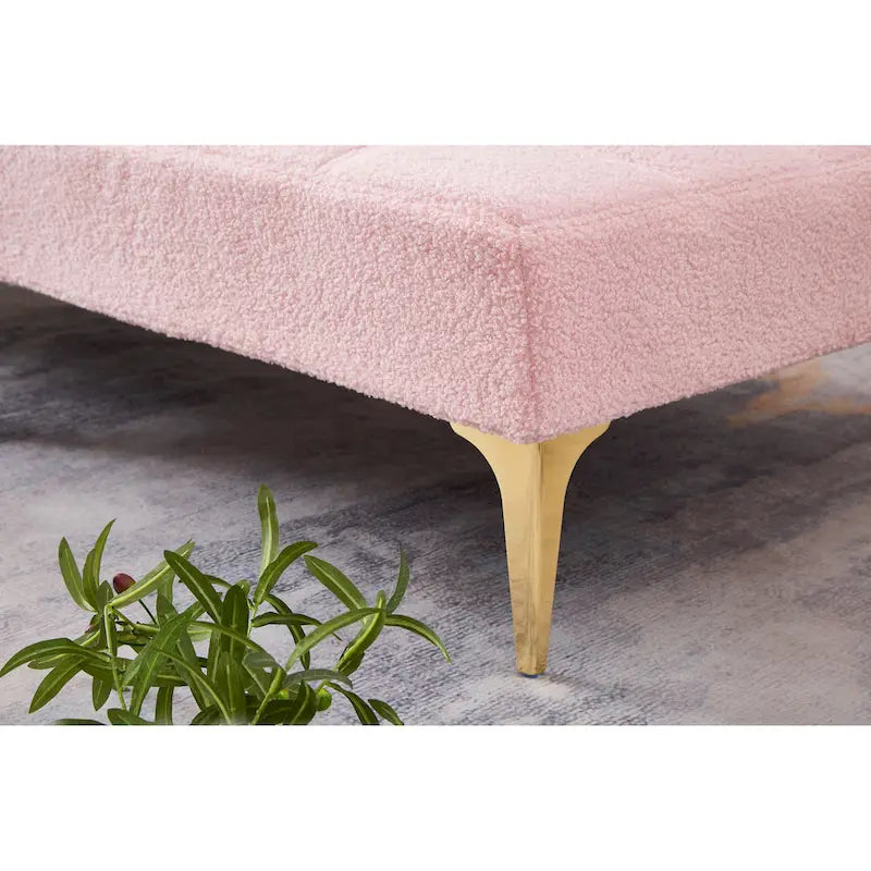 Teddy Fabric Armless Accent Chair with Gold Metal Legs and Toss Pillow