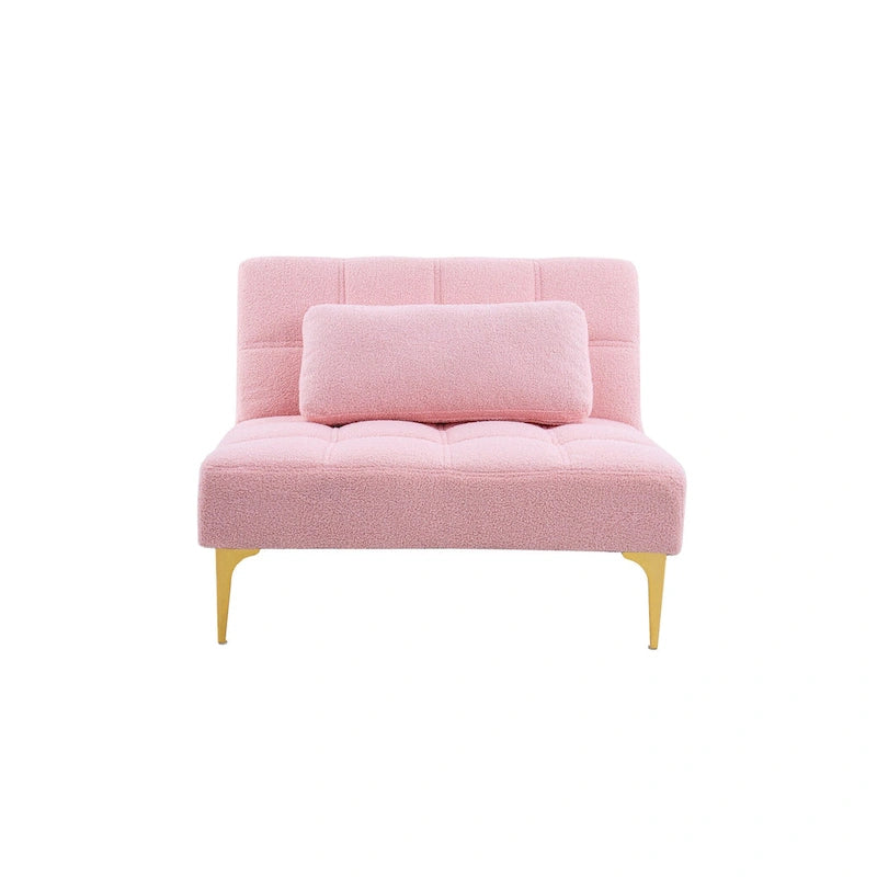 Teddy Fabric Armless Accent Chair with Gold Metal Legs and Toss Pillow