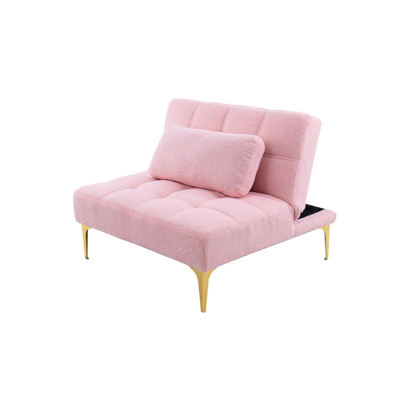 Teddy Fabric Armless Accent Chair with Gold Metal Legs and Toss Pillow