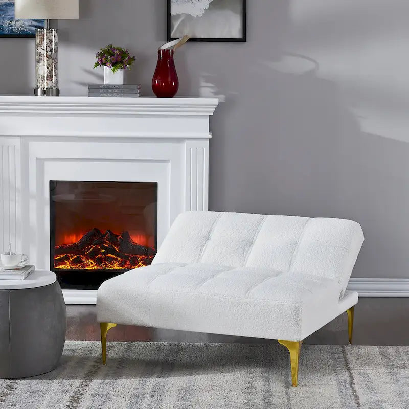Teddy Fabric Armless Accent Chair with Gold Metal Legs and Toss Pillow