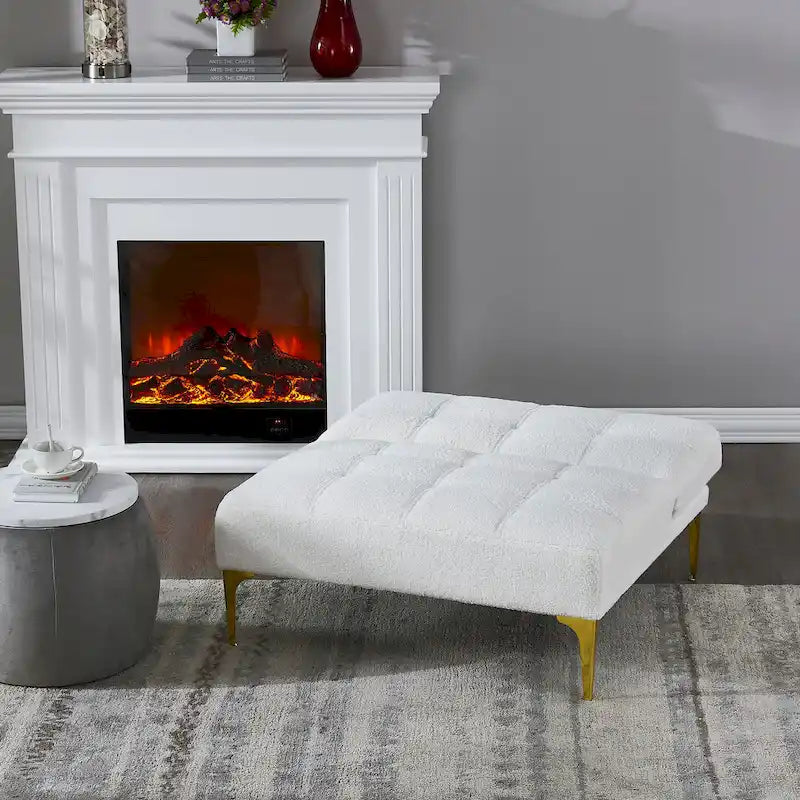 Teddy Fabric Armless Accent Chair with Gold Metal Legs and Toss Pillow