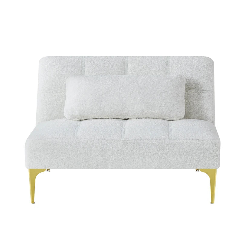 Teddy Fabric Armless Accent Chair with Gold Metal Legs and Toss Pillow