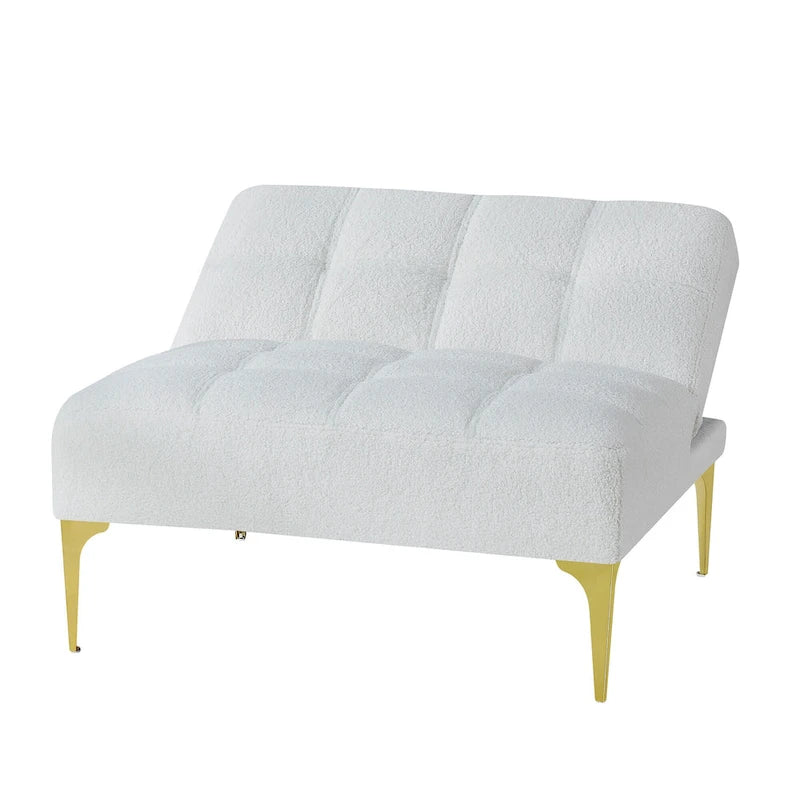 Teddy Fabric Armless Accent Chair with Gold Metal Legs and Toss Pillow