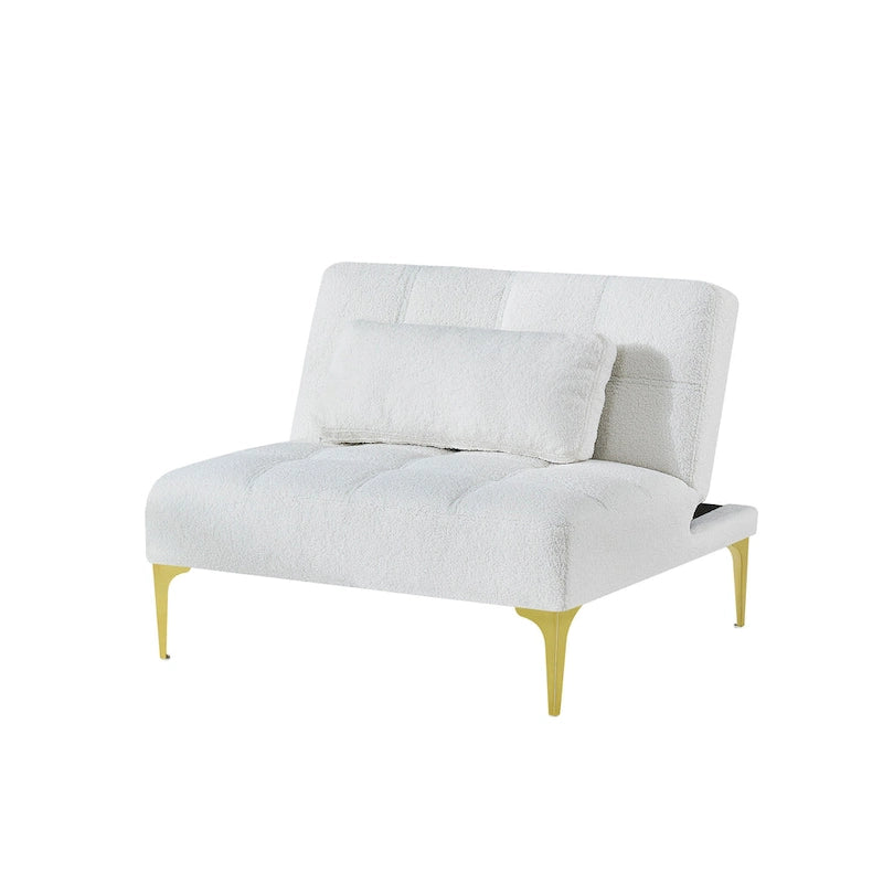 Teddy Fabric Armless Accent Chair with Gold Metal Legs and Toss Pillow