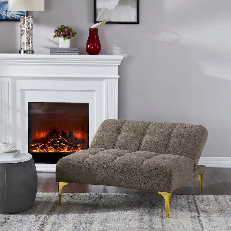 Teddy Fabric Armless Accent Chair with Gold Metal Legs and Toss Pillow
