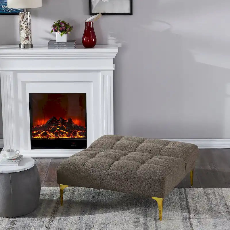 Teddy Fabric Armless Accent Chair with Gold Metal Legs and Toss Pillow